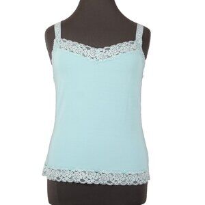 Caslon Top Sz 1X Blue Lace Trim V Neck Sleeveless Rayon Spandex Top